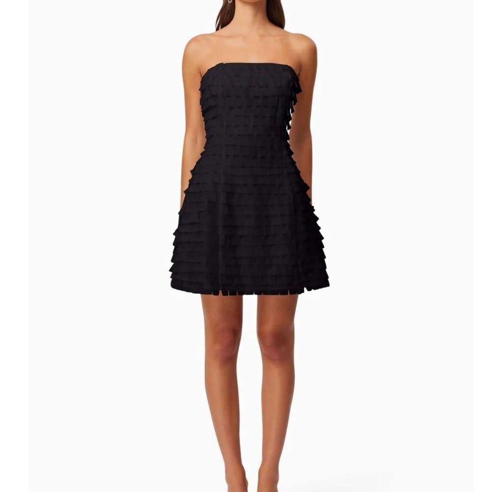 ELLIATT Hailey Strapless Mini Party Dress Black 3D Fringe XS NEW Cocktail LBD